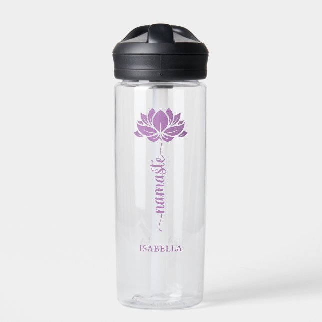 Namaste Lotus Flower Modern Personalized Name Water Bottle (Front)