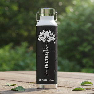 Namaste Lotus Flower Modern Personalized Name Water Bottle