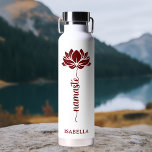 Namaste Lotus Flower Modern Personalized Name Water Bottle<br><div class="desc">Namaste Burgundy Lotus Flower Modern Personalized Name Sports Fitness Yoga Stainless Steel Water Bottle features a burgundy lotus flower with the text "namaste" in modern hand lettered calligraphy script and personalized with your name. Perfect gift for friends and family for birthday, Christmas, Mother's Day, best friends, yoga lovers, fitness and...</div>