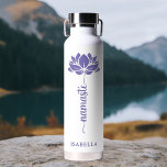 Namaste Lotus Flower Modern Personalized Name Water Bottle<br><div class="desc">Namaste Lotus Flower Modern Personalized Name Sports Fitness Yoga Stainless Steel Water Bottle features a lotus flower with the text "namaste" in modern hand lettered calligraphy script and personalized with your name. Perfect gift for friends and family for birthday, Christmas, Mother's Day, best friends, yoga lovers, fitness and sports. Designed...</div>