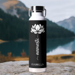 Namaste Lotus Flower Modern Personalized Name Water Bottle<br><div class="desc">Namaste Lotus Flower Modern Personalized Name Sports Fitness Yoga Stainless Steel Water Bottle features a lotus flower with the text "namaste" in modern hand lettered calligraphy script and personalized with your name. Perfect gift for friends and family for birthday, Christmas, Mother's Day, best friends, yoga lovers, fitness and sports. Designed...</div>