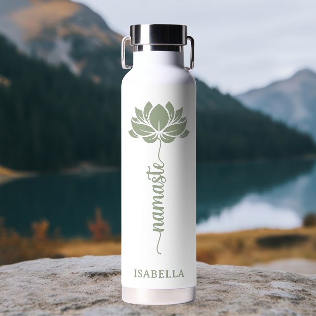 Namaste Lotus Flower Modern Personalized Name Water Bottle (Creator Uploaded)
