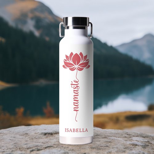 Namaste Lotus Flower Modern Personalized Name Water Bottle