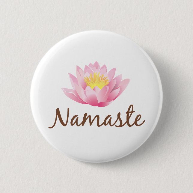Namaste Lotus Flower Yoga Pinback Button (Front)