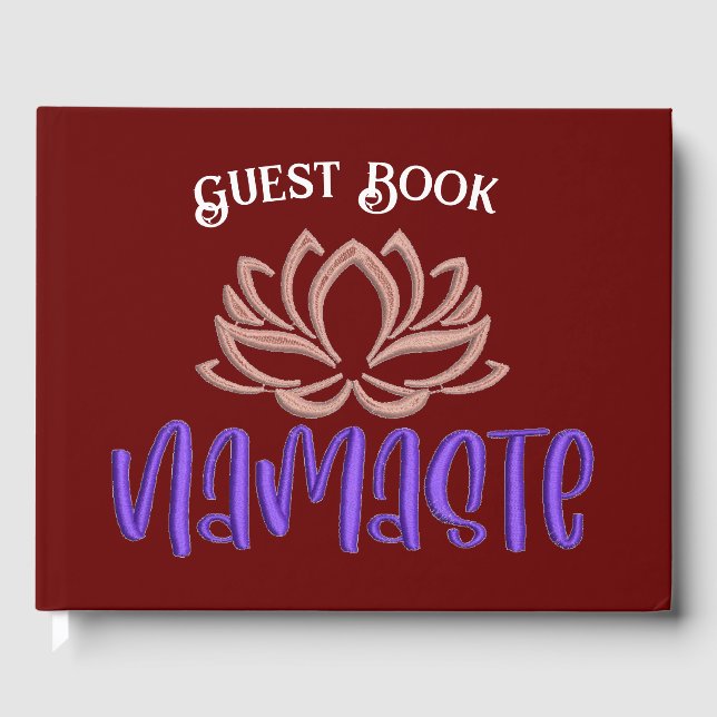 Namaste Lotus Flower Zen Yoga Burgundy Personalize Guest Book (Front)