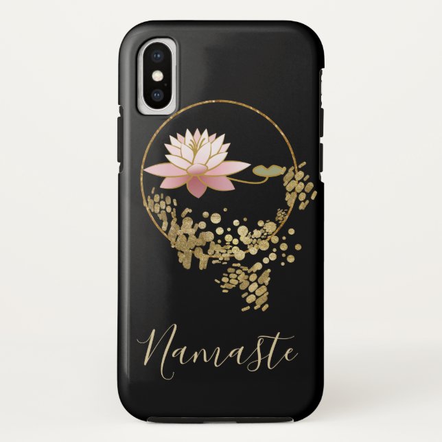 *~* Namaste Lotus Gold Glitter Black Girly Zen Case-Mate iPhone Case (Back)