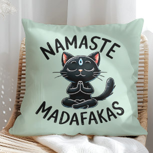 "Namaste Madafakas" Funny Cat Lovers Throw Pillow