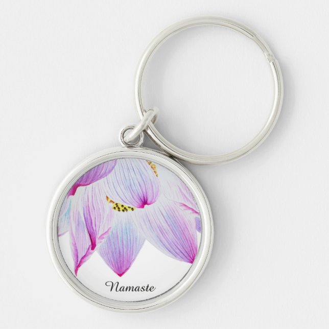 *~* Namaste Magenta Pink  & Blue Lotus Keychain (Front)