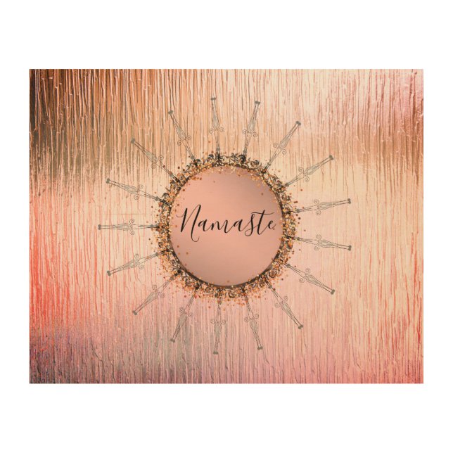 Namaste Mandala on Peachy Pink Frosted Glass   Wood Wall Art (Front)