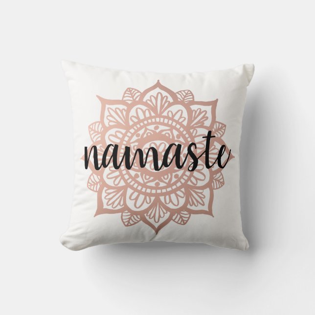 Namaste Mandala Rose Gold Throw Pillow (Front)