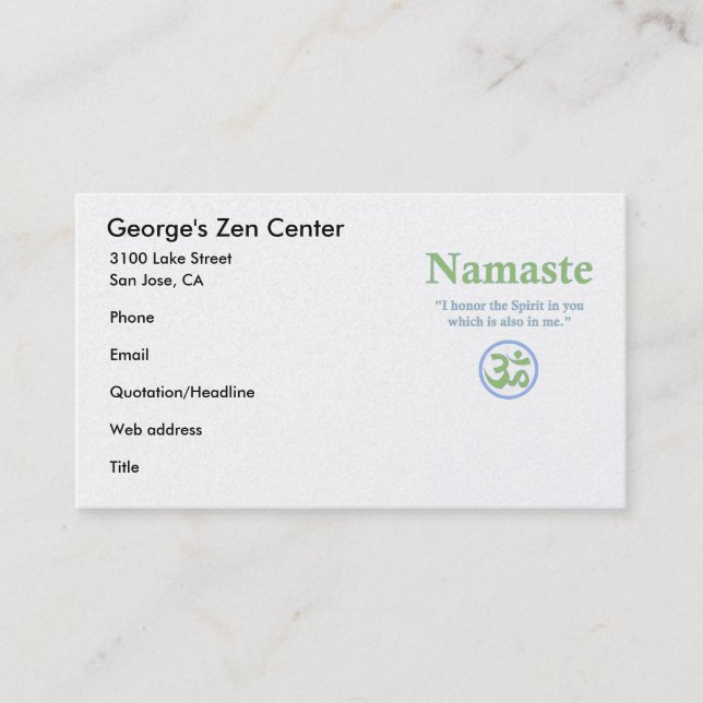 Namaste meaning with Om Symbol Business Card (Front)