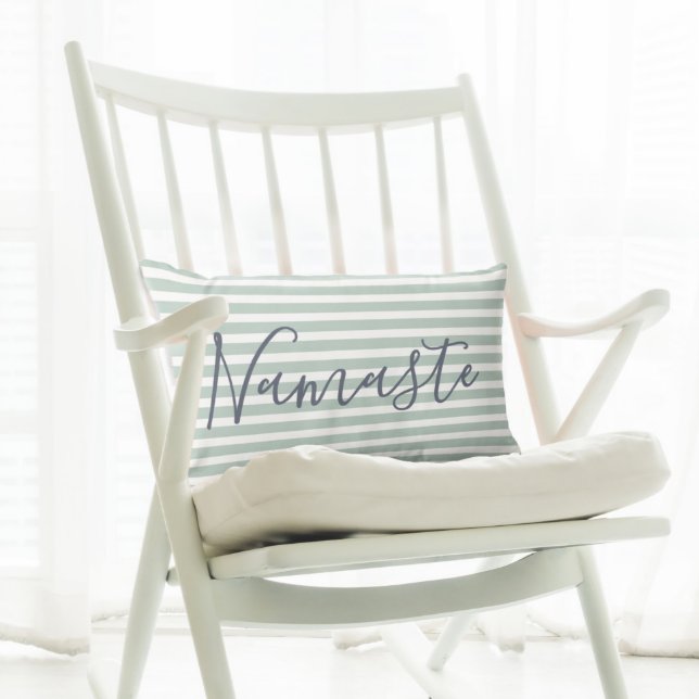 Namaste Meditation Yoga Quote Green Pattern Lumbar Pillow (Creator Uploaded)