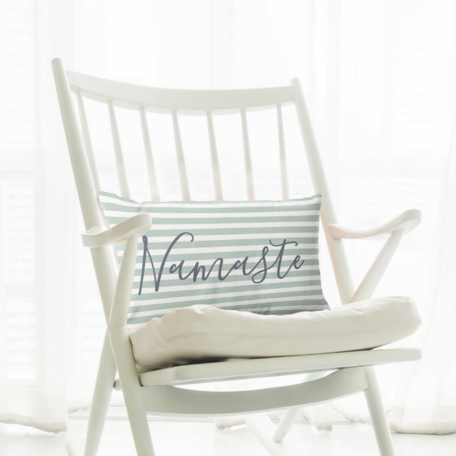 Namaste Meditation Yoga Quote Green Pattern Lumbar Pillow (Creator Uploaded)
