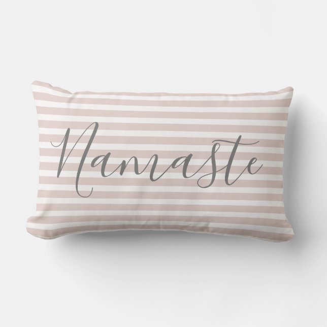 Namaste Meditation Yoga Quote Pink White Pattern Lumbar Pillow (Front)