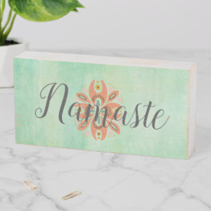 Namaste Mehndi Flower Customizable Wooden Box Sign