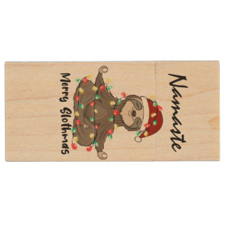Namaste Merry Slothmas Entangled Wood Flash Drive