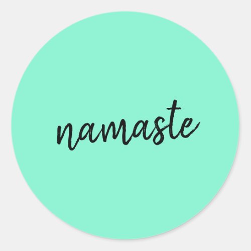 Namaste  Neo Mint Green Modern Yoga Spiritual Classic Round Sticker