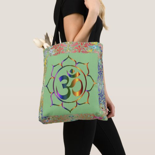 Namaste Om Lotus Rainbow Green Custom Vintage Tot Tote Bag