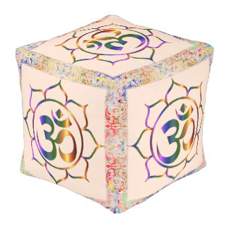 Namaste Om Lotus Rainbow on Beige Vintage Pouf