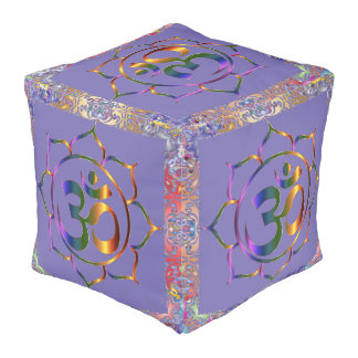 Namaste Om Lotus Rainbow on Lavender Vintage Boho Pouf