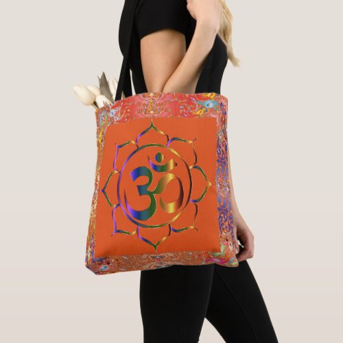 Namaste Om Lotus Rainbow Orange Custom Vintage Tote Bag