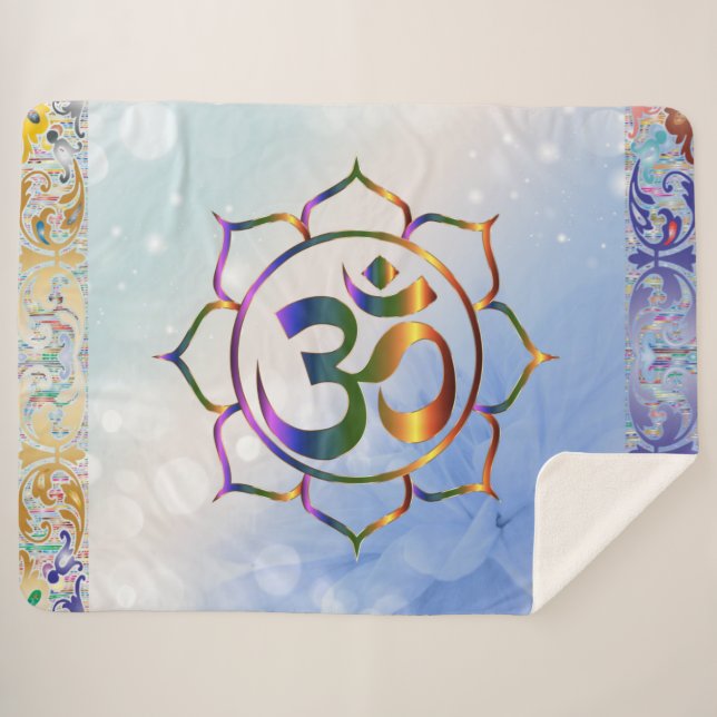 Namaste Om Lotus Rainbow Spiritual Vintage Sherpa Blanket (Front (Horizontal))