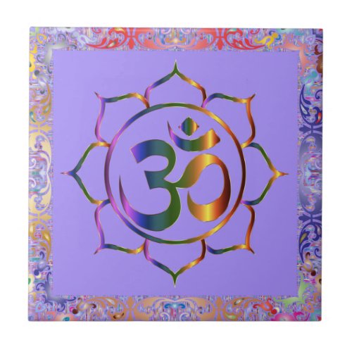 Namaste Om Lotus Rainbow Vintage Ceramic Tile