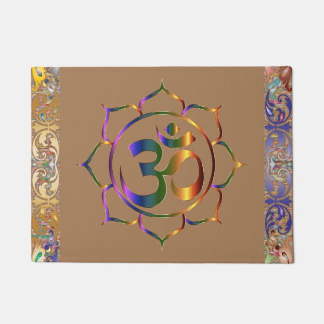 Namaste Om Lotus Rainbow Vintage Doormat (Front)