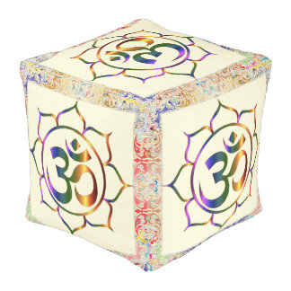 Namaste Om Lotus Rainbow Vintage on Pale Yellow Pouf