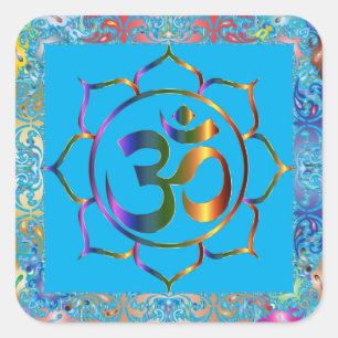 Namaste Om Lotus Rainbow Vintage Personalized Square Sticker