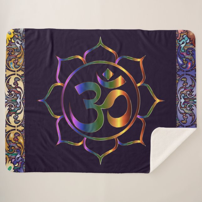 Namaste Om Lotus Rainbow Vintage Sherpa Blanket (Front (Horizontal))