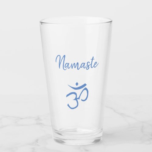 Namaste Om Symbol Blue Typography Yoga Glass
