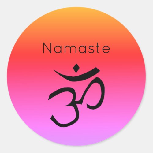 Namaste Om Symbol Rainbow Orange and Purple Classic Round Sticker