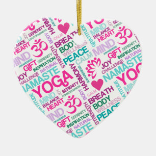 Namaste, Peace and Harmony Pink YOGA Pattern Ceramic Ornament
