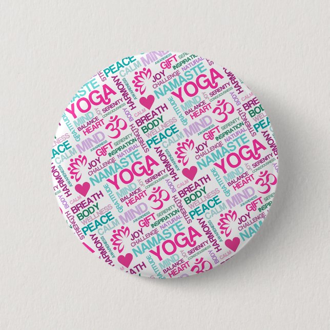 Namaste, Peace and Harmony Pink YOGA Pattern Pinback Button (Front)