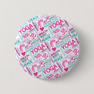 Namaste, Peace and Harmony Pink YOGA Pattern Pinback Button