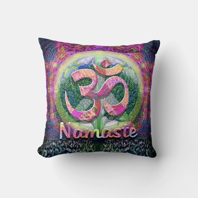 Namaste Peace Symbol Throw Pillow (Front)