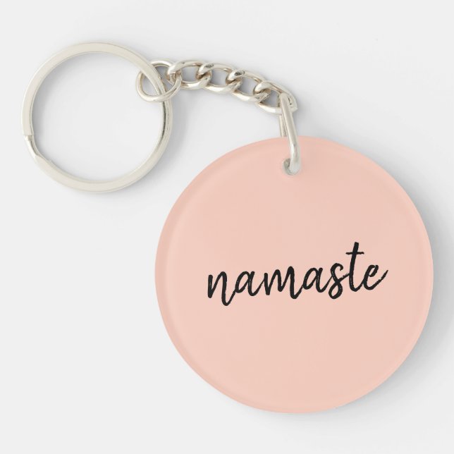Namaste | Peachy Pink Modern Yoga Meditation Keychain (Front)