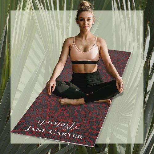 Namaste Personalize Elegant Red Black Leopard Yoga Mat