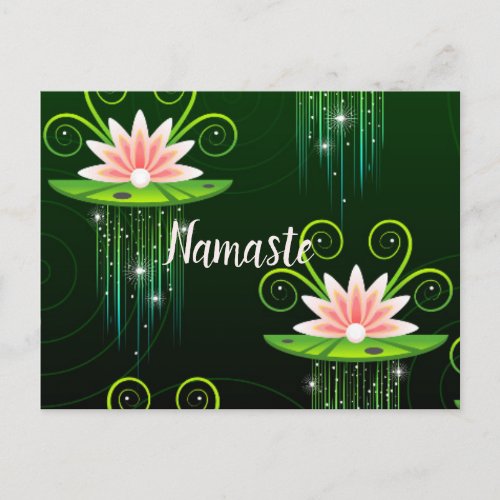 Namaste Pink Lilies  Green Pads Sparkling Stars Postcard