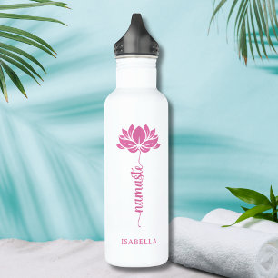 Namaste Pink Lotus Flower Modern Personalized Name Stainless Steel Water Bottle