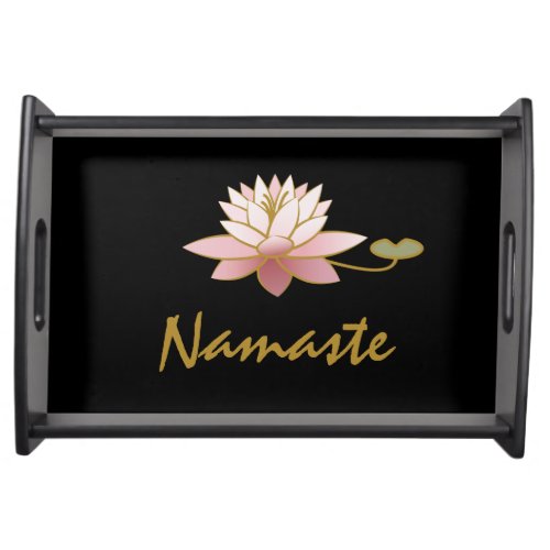  Namaste Pink Lotus Flower Zen Spiritual Black Serving Tray