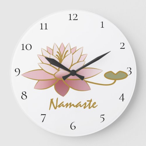  Namaste Pink Lotus Flower Zen Spiritual White Large Clock