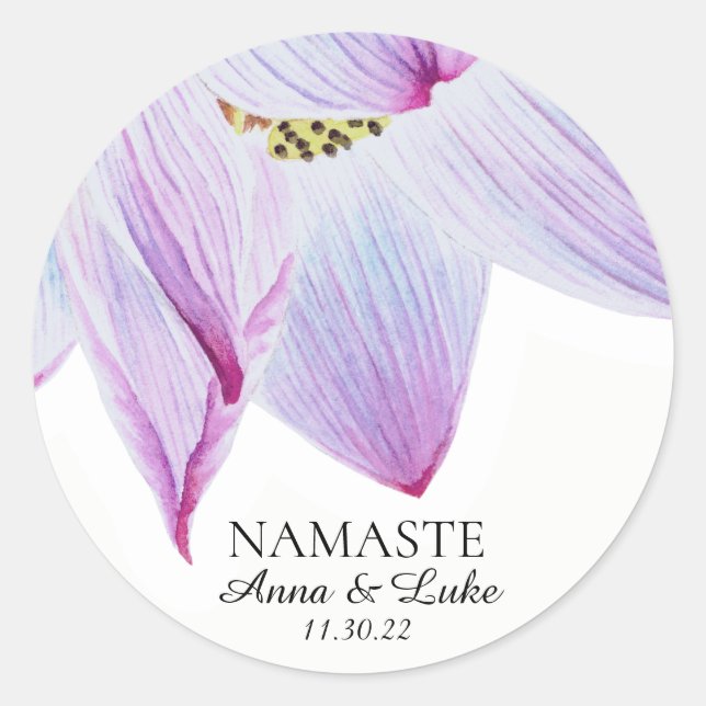 *~* Namaste Pink Magenta & Blue Lotus Classic Round Sticker (Front)