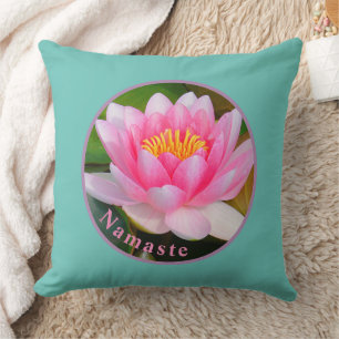 NAMASTE PINK WATER LILY BLOSSOM THROW PILLOW
