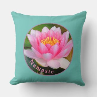NAMASTE PINK WATER LILY BLOSSOM THROW PILLOW
