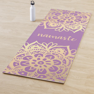 Namaste Purple and Gold Mandala Flowers Yoga Mat