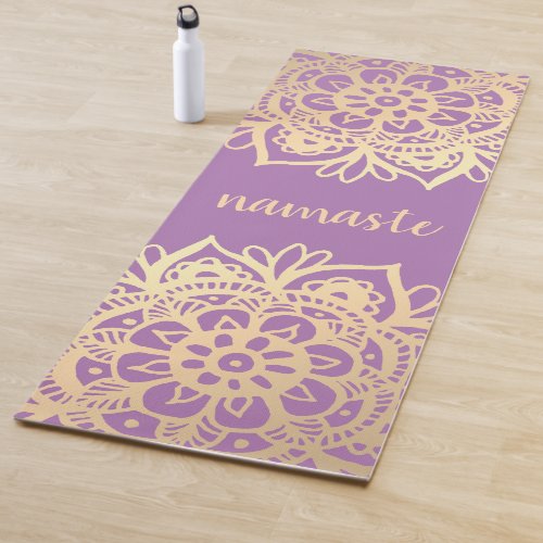 Namaste Purple and Gold Mandala Flowers Yoga Mat