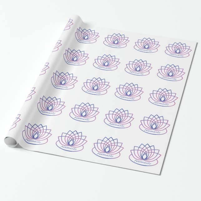 Namaste Purple and Pink Lotus Flower Wrapping Paper (Unrolled)