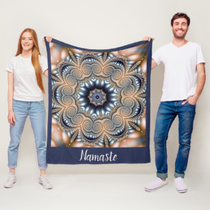 Namaste Quote Mandala Gold Blue Spiritual Fleece Blanket